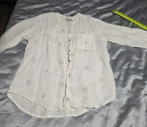 Elegant Linen White Star Embroidered Women's Tunic